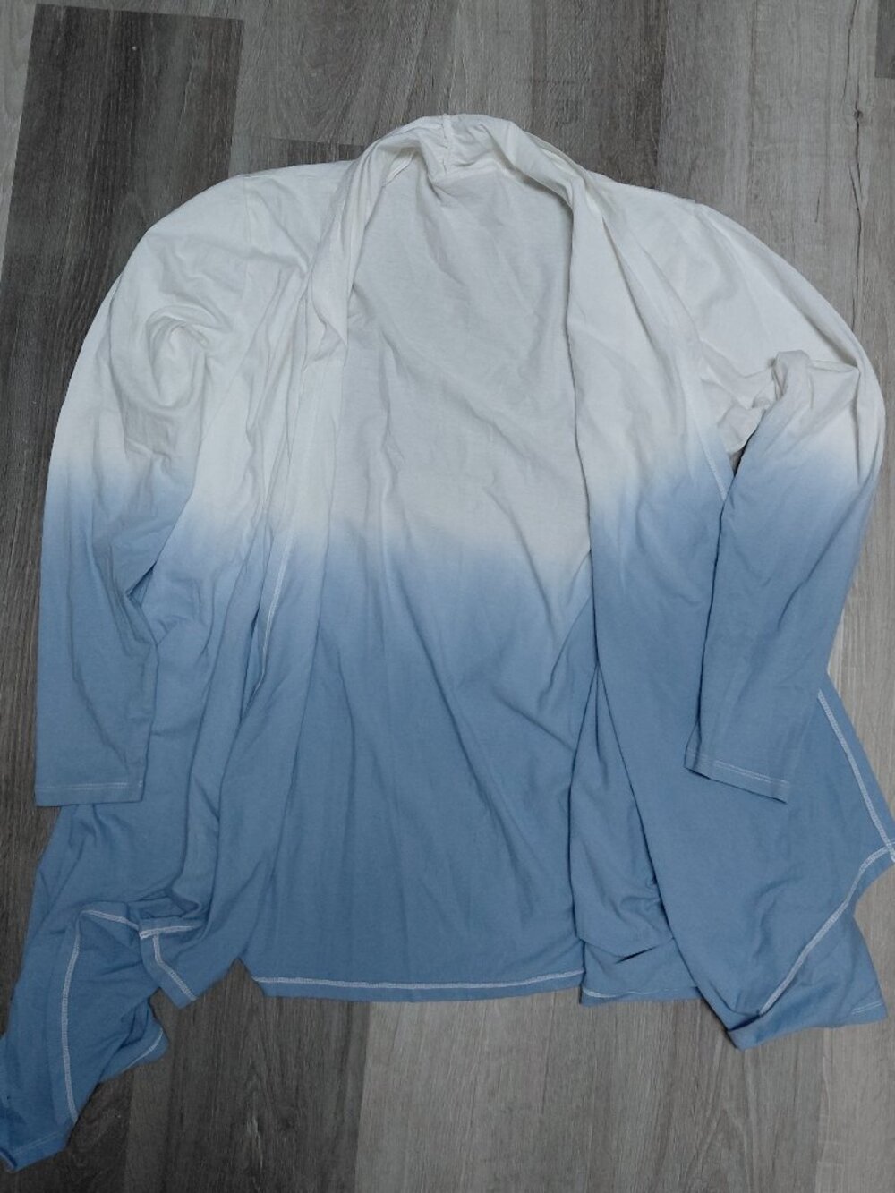 Blue and White Gradient Open Cardigan Large Women's Sweater